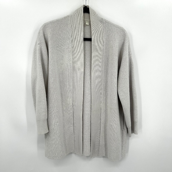 LULULEMON *Flawed* White Merino Wool Ribbed Knit Open Cardigan Sweater Size 8 - Picture 1 of 9